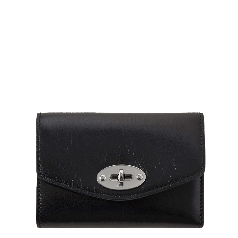 Mulberry Darley Folded Multi-Card Wallet Black High Shine Leather 